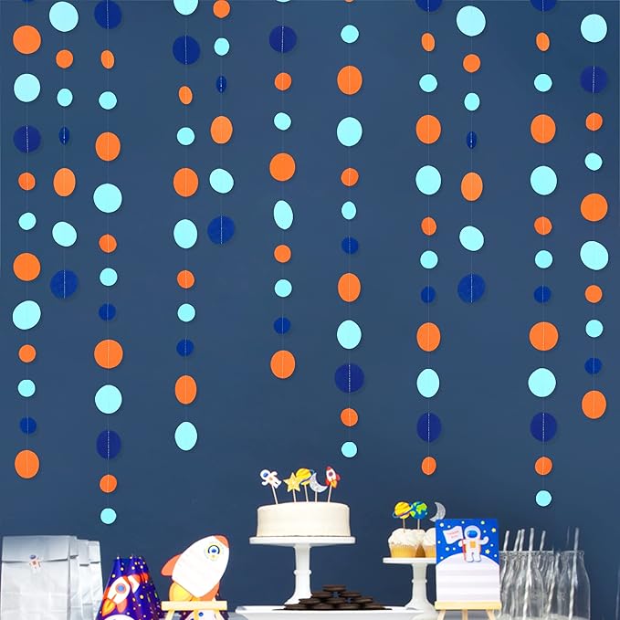 46 Ft Navy Blue Orange and Teal Circle Dots Garland Royal Blue Orange Aqua - Image 3