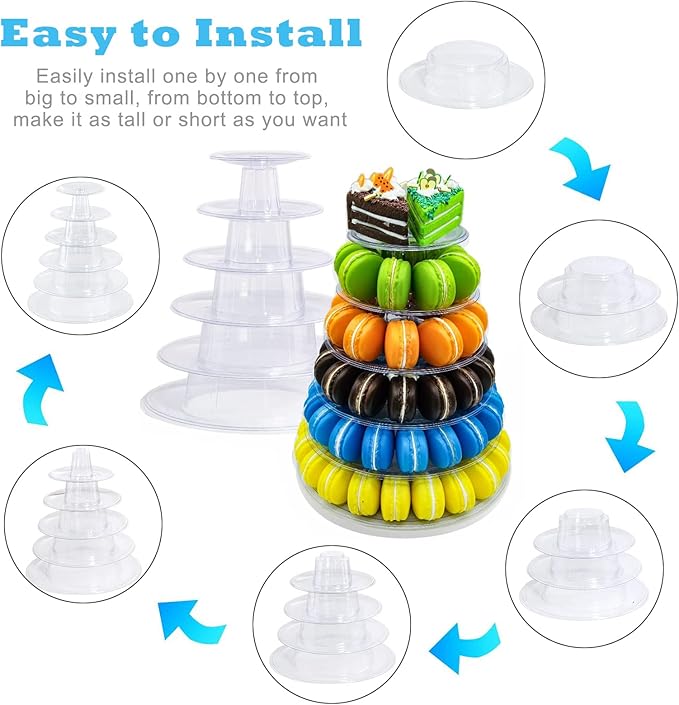 6 Tiers Round Macaron Tower Stand Plastic Cake Stand Macaron Display Rack - Image 5