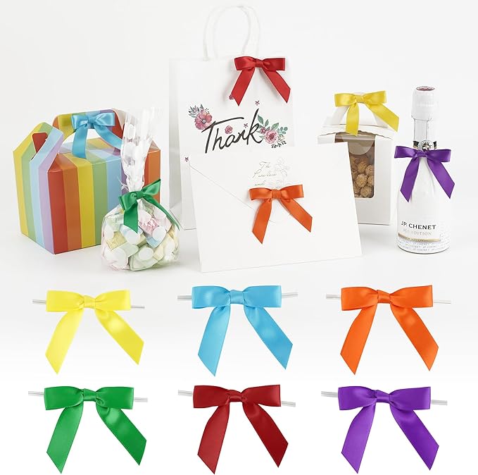 AIMUDI Rainbow Ribbon Bows 2.5" Satin Twist Tie Bows by AIMUDI