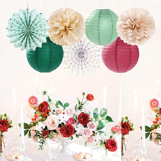 Sage-Olive Green Burgundy-Champagne Boho Party-Decorations - Image 6