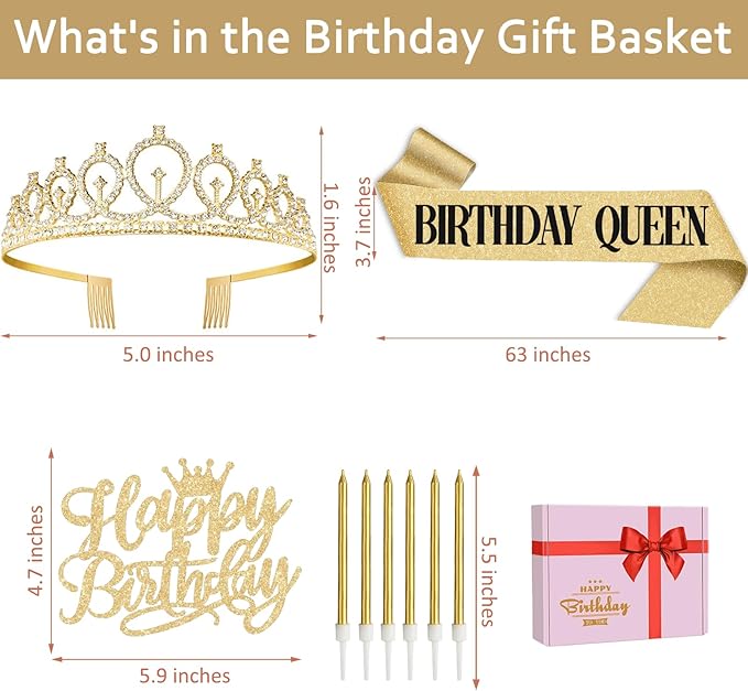 Birthday Decorations for Women/Girls, Including Queen Sash and Crown, Cake - Image 3