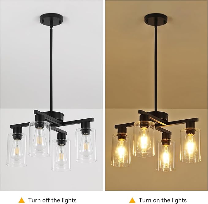 4-Light Modern Farmhouse Black Chandelier, Dining Room Light Fixture Over Table - Image 8