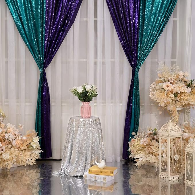 Poise3EHome Teal Sequin Backdrop Curtains, Sequence Wedding Party Background - Image 6