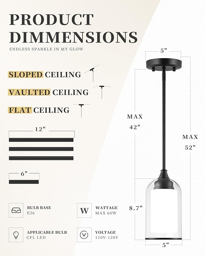 LIROUVET 2 Pack Pendant Lights Kitchen Island, Dual Glass Pendant Lights - Image 4