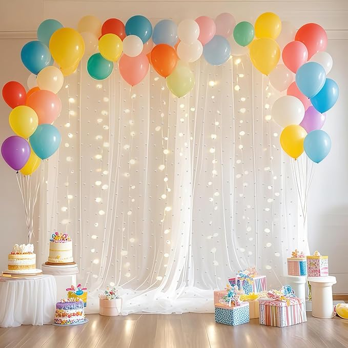 10 * 8FT White Pearl Tulle Double Layered Backdrop Curtain - Image 6