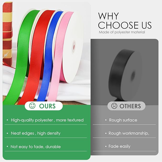 100 Yards 1 inch Grosgrain Ribbon, Solid Color Fabric Ribbon Perfect - Image 7
