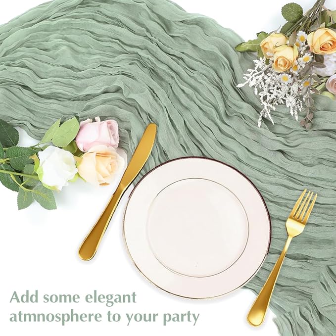 Sage Green Cheesecloth Table Runner -21*120Inch Long Boho Wedding Table Decor - Image 5