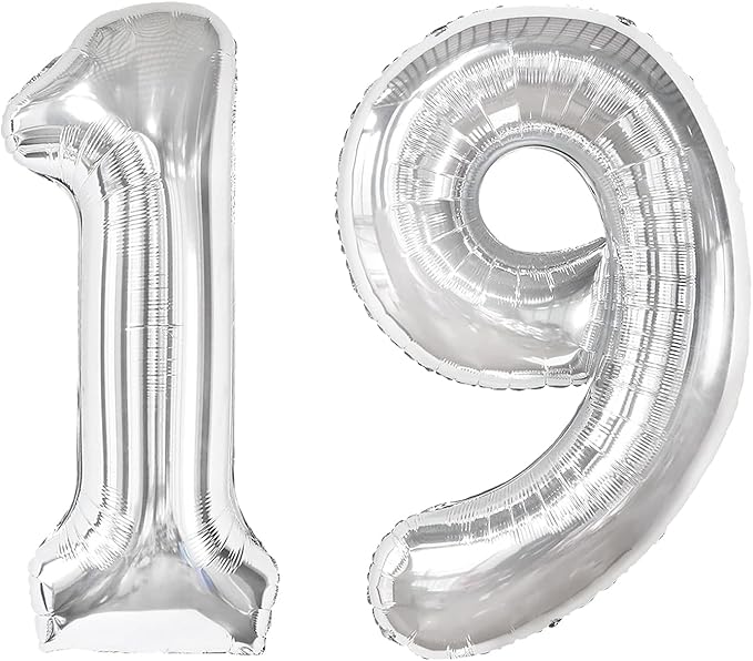 40 Inch Big Silver 19 Balloon Number, Jumbo Giant Happy 19th 19 Birthday Party by Upgesy