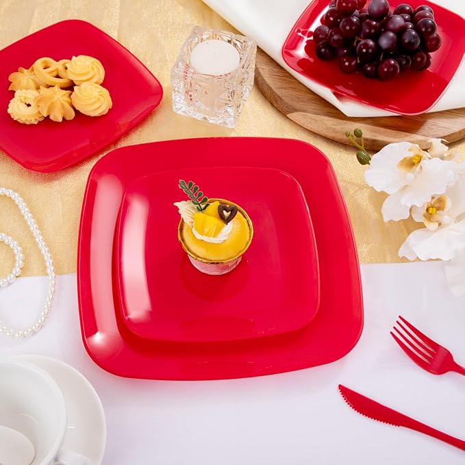 PULOTE 60PCS Red Square Plastic Plates - Image 7