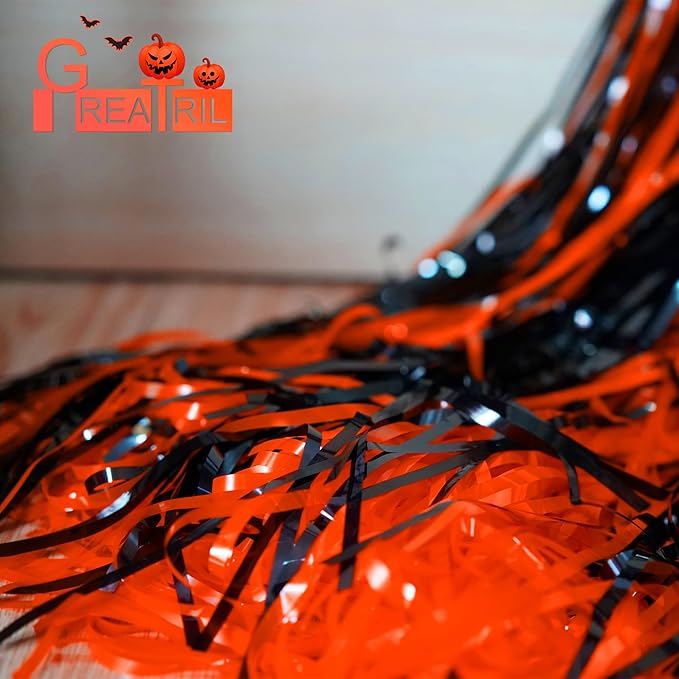 Black Orange Streamers Party Backdrop - Image 6