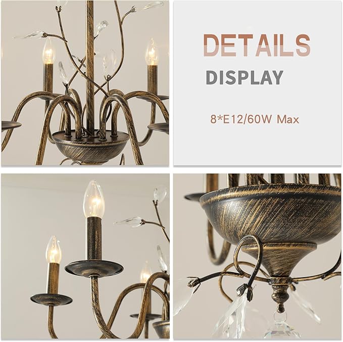Farmhouse Crystal Chandelier, 32 Inch Modern Flower Branch Oil-Rubbed Bronze - Image 6