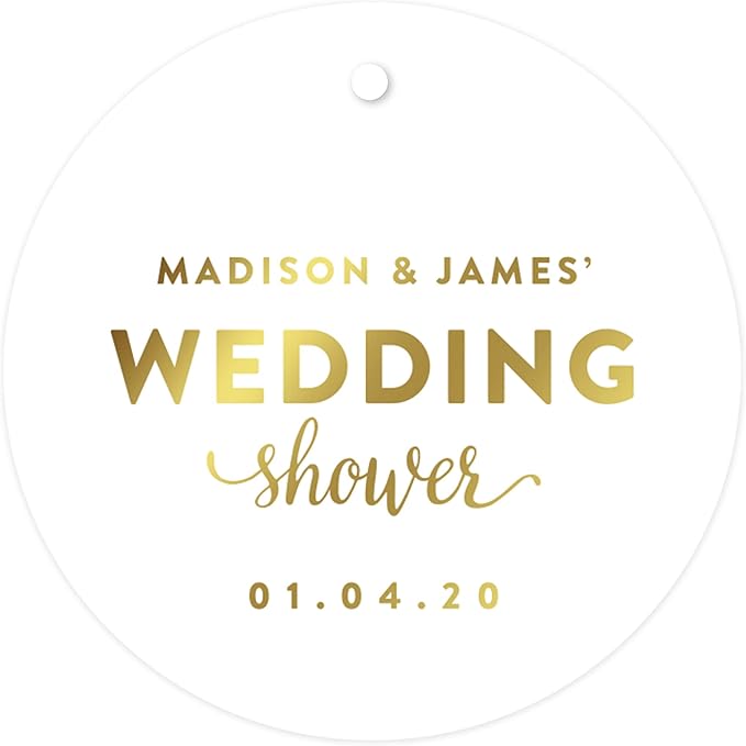 Andaz Press Personalized Round Circle Wedding Gift Tags, Metallic Gold Ink by AndazPress