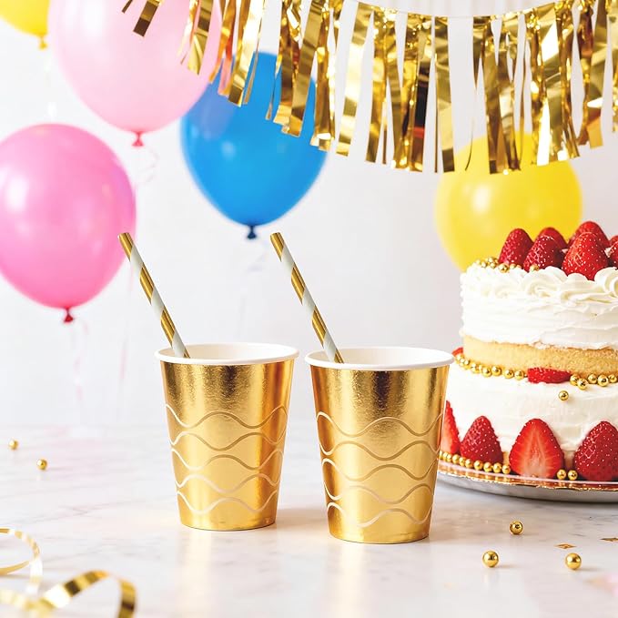 Disposable Gold White Straws - Image 2