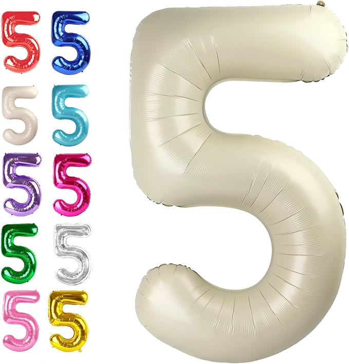 Cream White 40 Inch Large Number 5 Birthday Balloon, Five 5th 15 25 35 50 55 by Upgesy