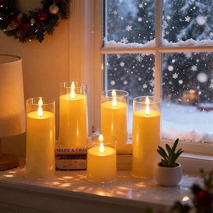 Fo32won Ivory White LED Flameless Pillar Candles Battery Operated - Image 2