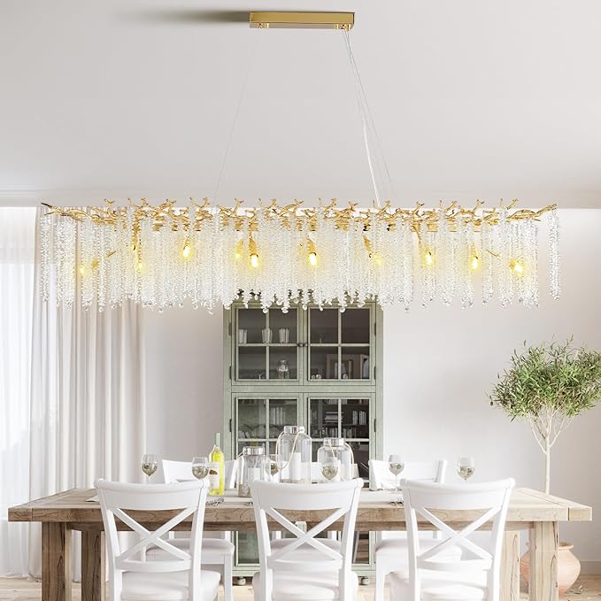 YUYI Gold Crystal Chandelier, Modern 60" Rectangular Chandeliers - Image 7