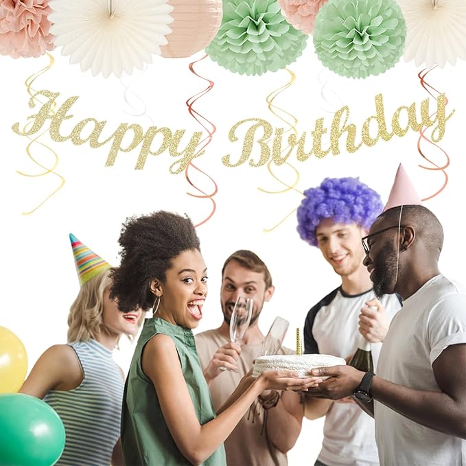 Sage-Green Pink First Happy Birthday Party-Decorations - Image 7