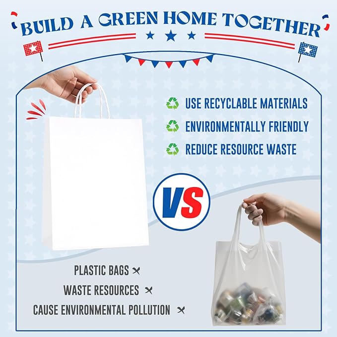 MESHA Gift Paper Bags 300 PACK 10X5X13 White Large Shopping Kraft Bags Bulk - Image 7