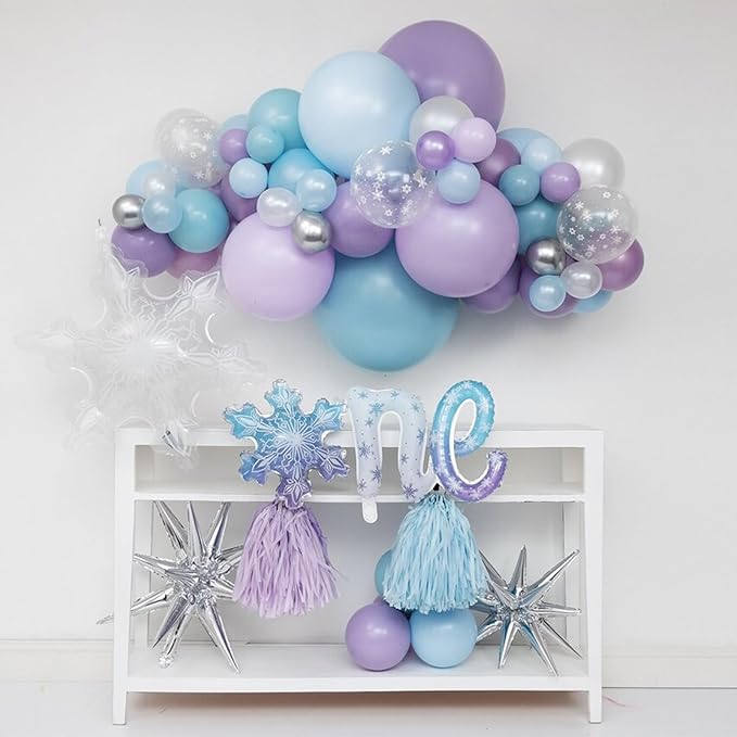 60Pcs Snowflake Balloons, Dusty Light Blue Purple Metallic Dark Blue Snowflake - Image 5