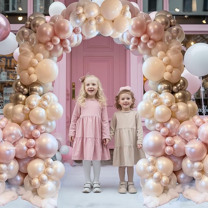 Dusty Pink and Gold Balloon, 12 Inch Double Stuffed Pearl Pastel Blush Pastel - Image 5