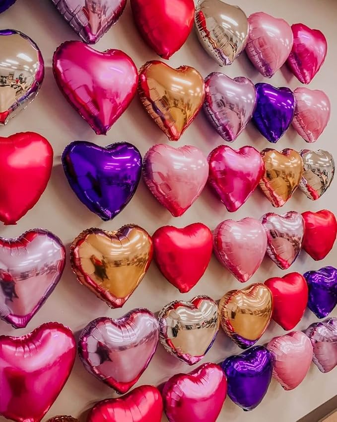 10Pcs Pink Foil Heart Shaped Balloons 18 Inch Bright Pink Heart Balloons - Image 7