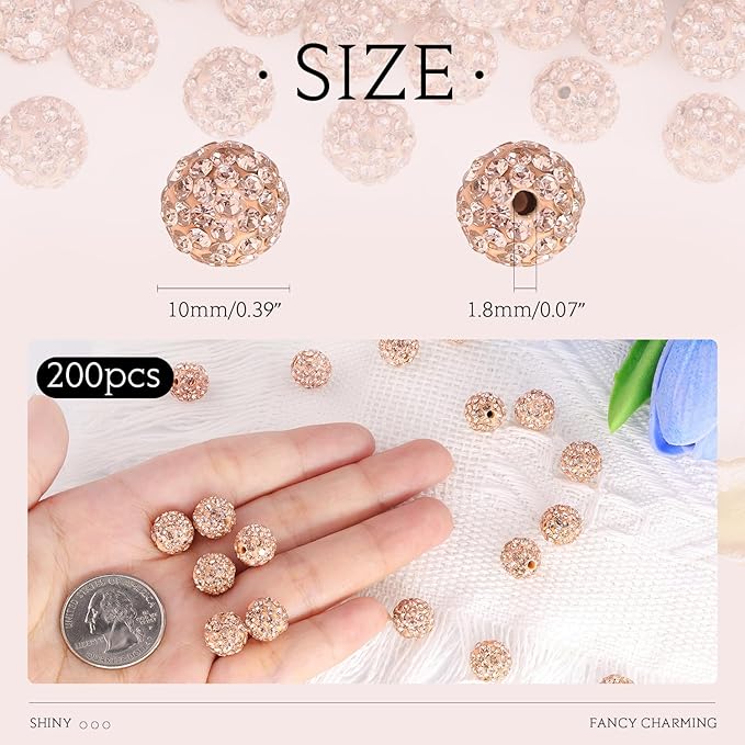 200pcs 10mm Light Peach Rhinestone Beads - Image 2