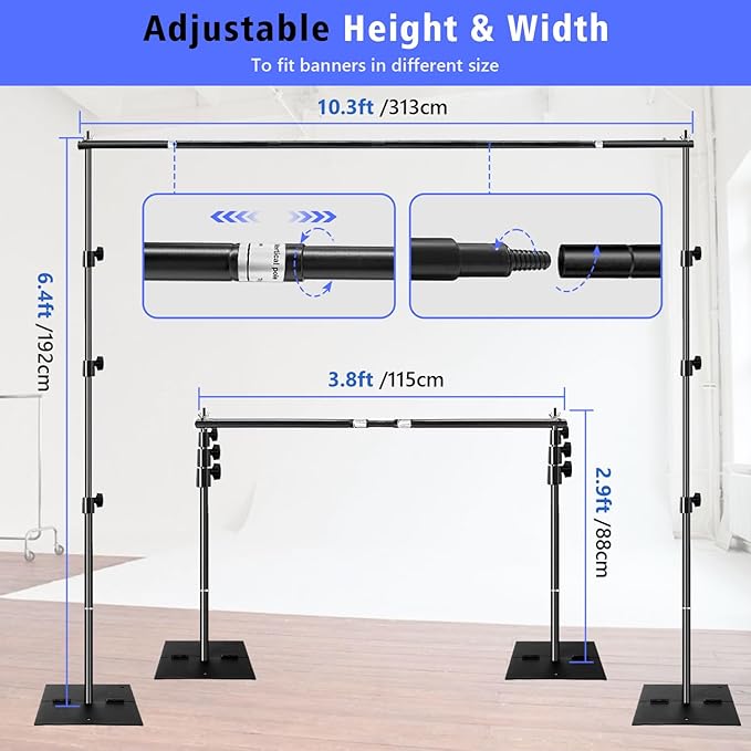 SLOW DOLPHIN Pipe and Drape Photography Backdrop Stand Kit Adjustable Photo - Image 2