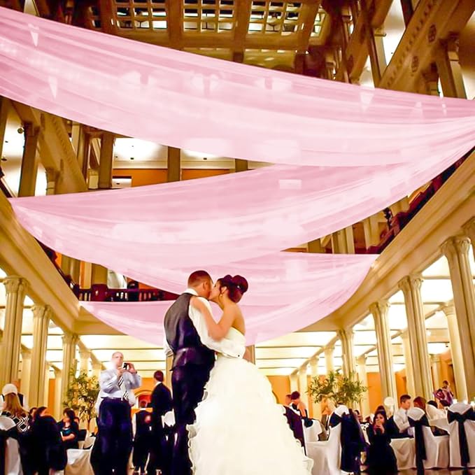 6 Panels Pink Ceiling Drapes for Wedding, 5ftx15ft Ceiling Drapes Cheesecloth - Image 6