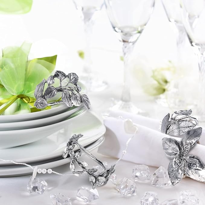 Cunhill 8 Pieces Herb Napkin Rings Set Vintage Leaf Napkin Holders Rings Glossy - Image 3