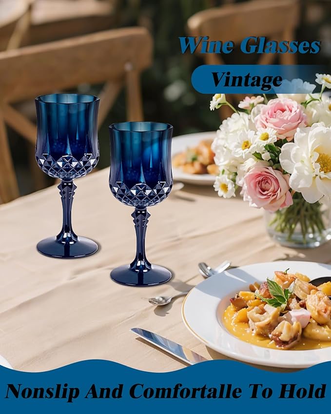 Ciaell 24PCS Blue Plastic Wine Glasses - 7 Oz Plastic Goblets - Image 9