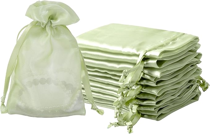 20 Pcs Light Green Small Organza Bags 4X6 inch by QIANF