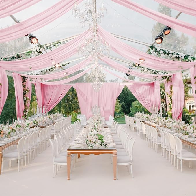 VOK Pink Wedding Arch Draping Fabric Chiffon Fabric, 29in x 18Ft 2 Panels Sheer - Image 7