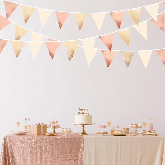 Rose Gold Champagne Gold Beige Party Decorations Metallic Fabric Triangle Flag - Image 6