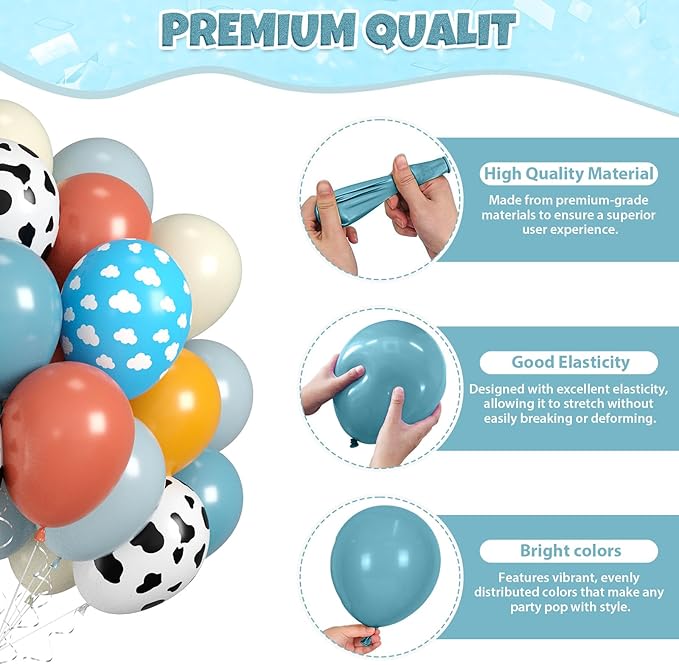 Cow Print Balloons, Retro Dusty Blue Yellow White Balloon - Image 3