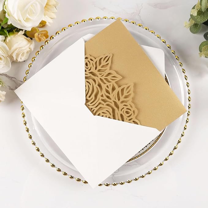 50pcs Gold Laser Cut Wedding Invitations Card Pocket - Image 5