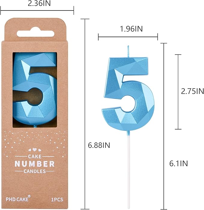 PHD CAKE 2.76 Inch Crystal Blue 5 Number Birthday Candles - Image 6