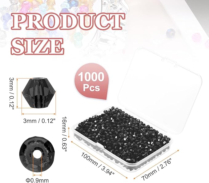 PATIKIL 1000pcs 3mm Bicone Glass Crystal Beads, Faceted Glass Spacer Beads - Image 2