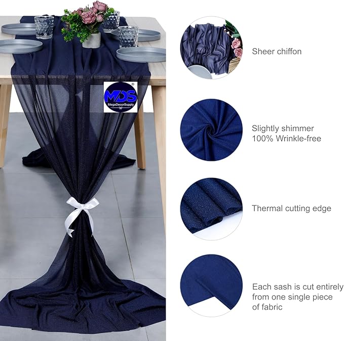MDS 5 Pack 10ft Chiffon Table Runner 29 x 120 Inches Sheer Wedding Runner - Image 6