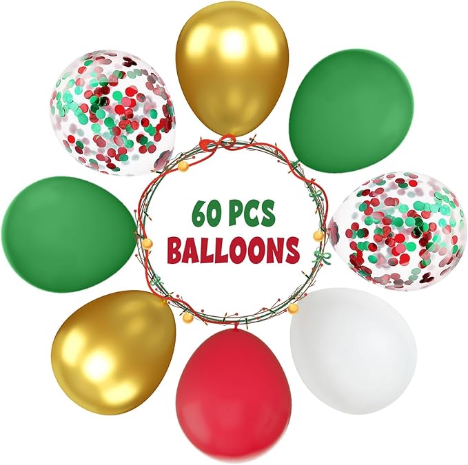FunHot Christmas Balloons, 12 Inch Red Green Confetti Balloons Metallic Gold - Image 3