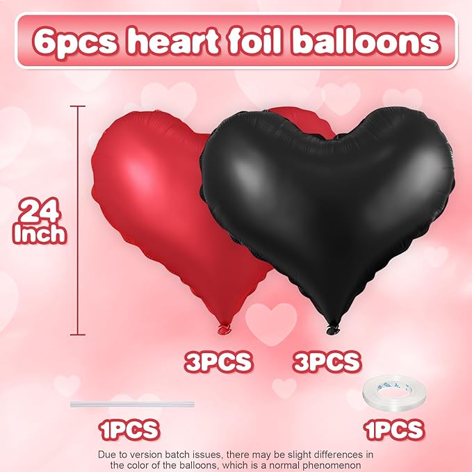 Black Red Heart Balloons, 24Inch Large Red Black Heart Foil Balloons - Image 2