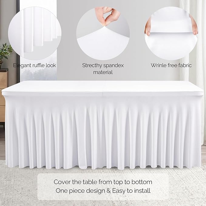 Wish Care 6 Pack White Spandex Table Clothes - Image 2