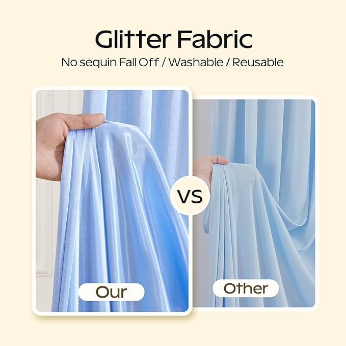 Blue Glitter Backdrop Curtain for Parties Wedding, 10Ft x 10Ft Satin Shimmer - Image 3