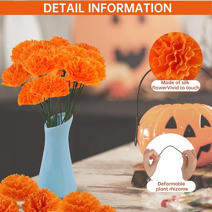 Hananona 100 Pcs Marigold Flower Heads Bulk, Silk Marigold Heads Artificial - Image 5