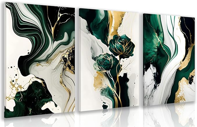 IAFWZX Framed Green Gold Abstract Wall Art, Emerald Marble Textured Wall Decor by Unknown