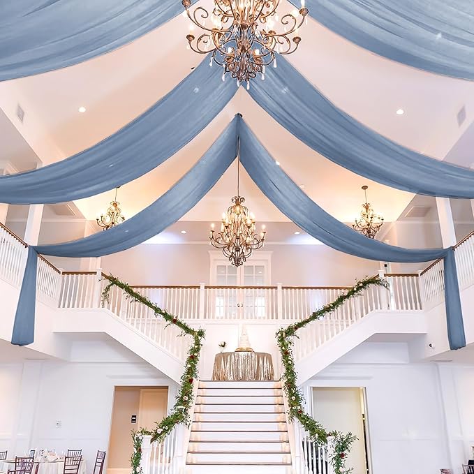 6 Panels Dusty Blue Ceiling Drapes - Image 7