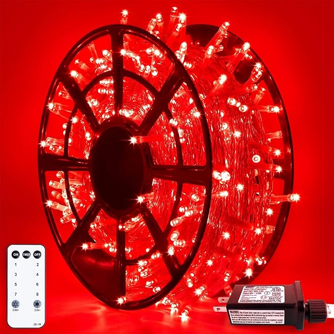 JMEXSUSS 500 LED Red Halloween Lights Indoor Outdoor, 163 FT Clear Wire Red by JMEXSUSS