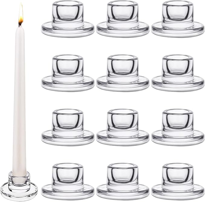12 PCS Glass Taper Candle Holders Bulk Candlestick Holders Clear Short Tapered by Mkhaslri
