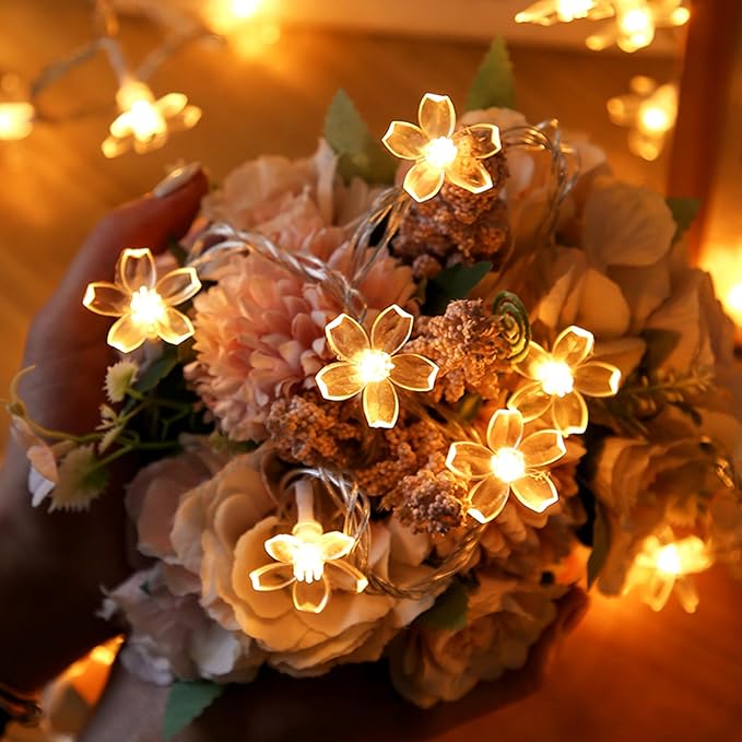 Fairy Flower String Lights Indoor Decorations, 33ft 100 LED Plug in Warm White - Image 2