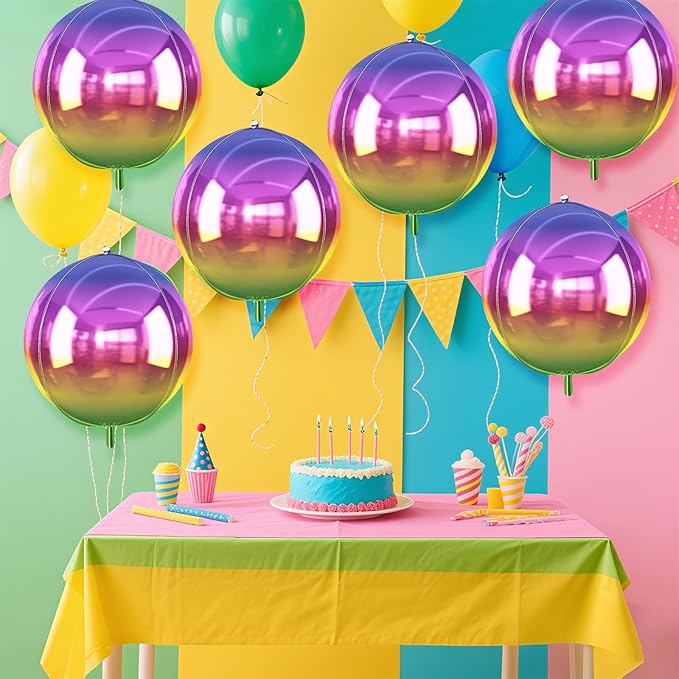 6Pcs Gradient Rainbow Round Foil Balloons, Metallic Multicolor Iridescent Mylar - Image 6