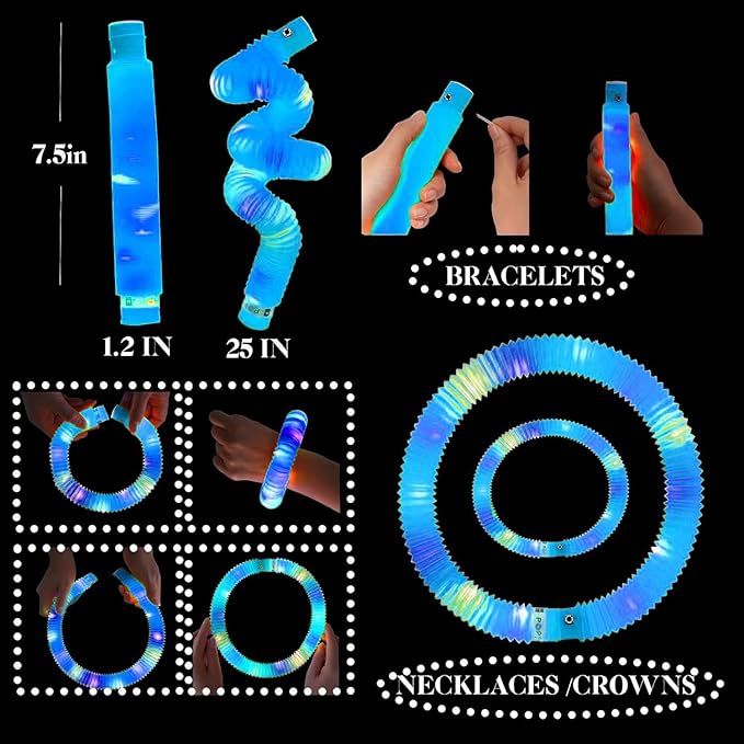Blue 6 Pack Light Up Party Favors Supplies, Bulk Glow Sticks Bracelet, Necklace - Image 7